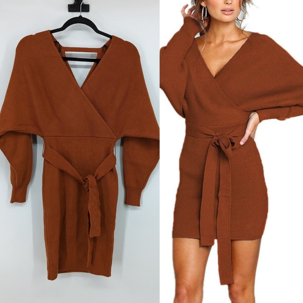 Forever 21 | Knit Surplice Tie Waist Knee Length Sweater Dress
